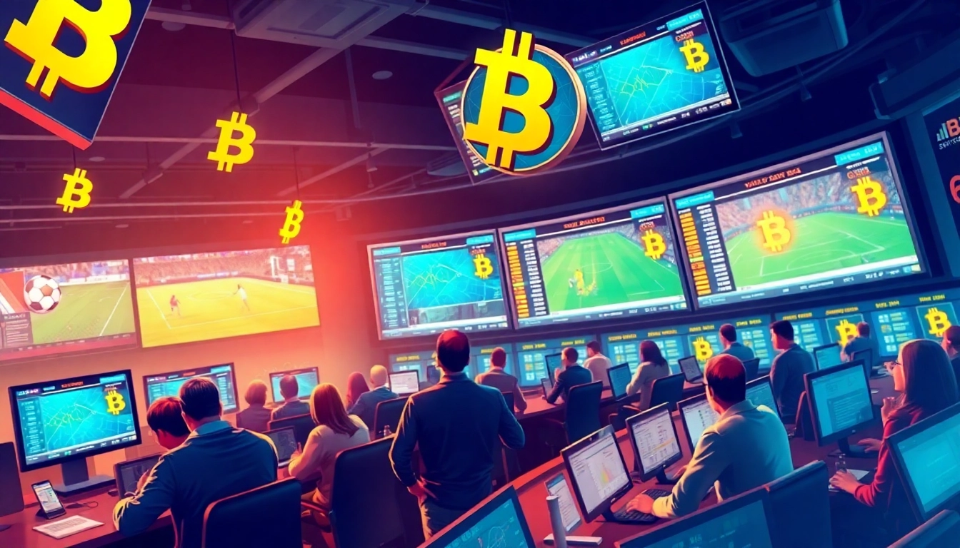 Discover the vibrant atmosphere of the best Bitcoin sports betting sites with active bettors and dynamic sports displays.