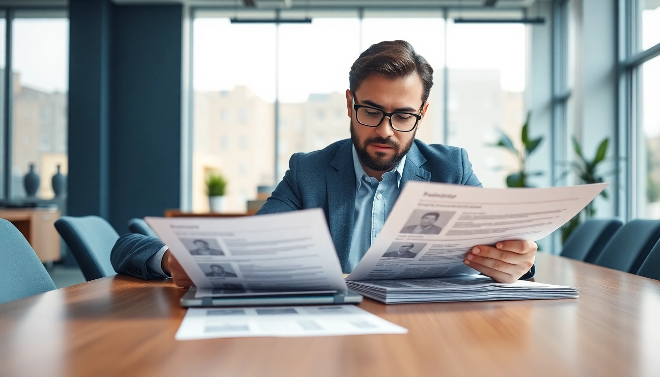 Headhunter Ingenieure analysiert Lebensläufe in einem modernen Büro.