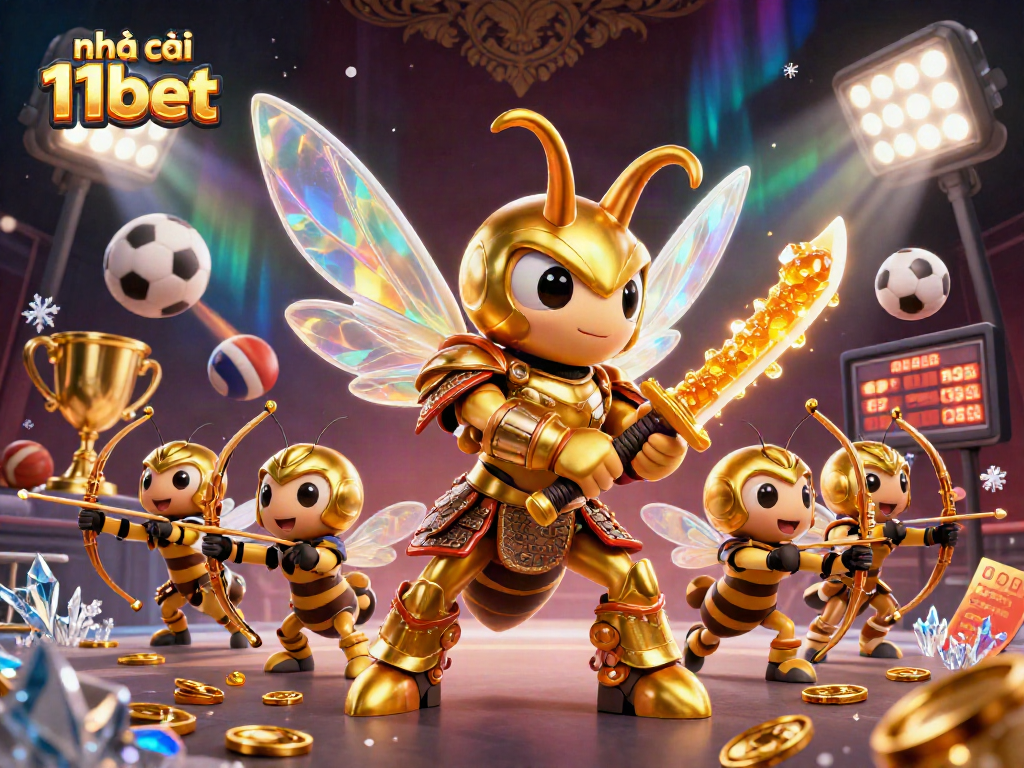 Engage with nhà cái 11bet through an exciting illustration showcasing dynamic sports action and golden rewards.