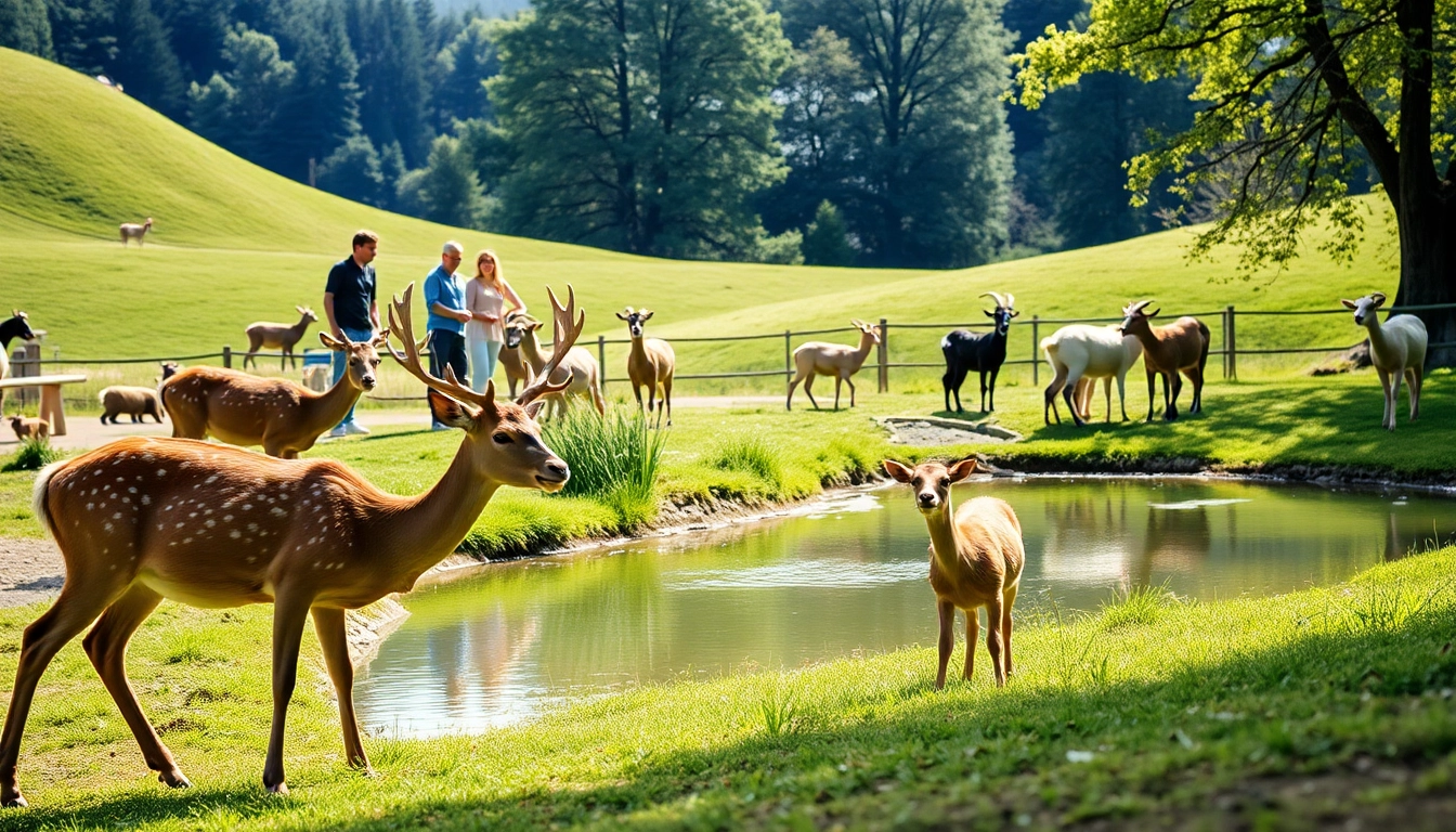 Explore the scenic beauty of schwarze-berge.de with playful deer grazing by a tranquil pond.