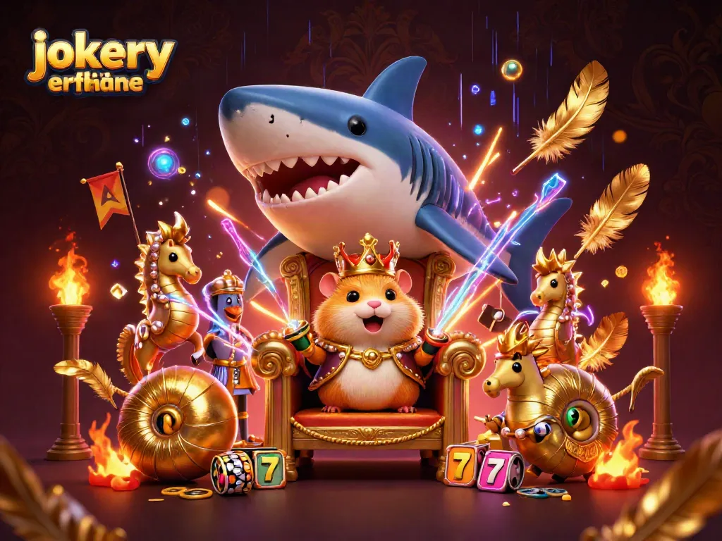 Engage in thrilling games with jokery erfahrungen showcasing a regal hamster king surrounded by casino elements.