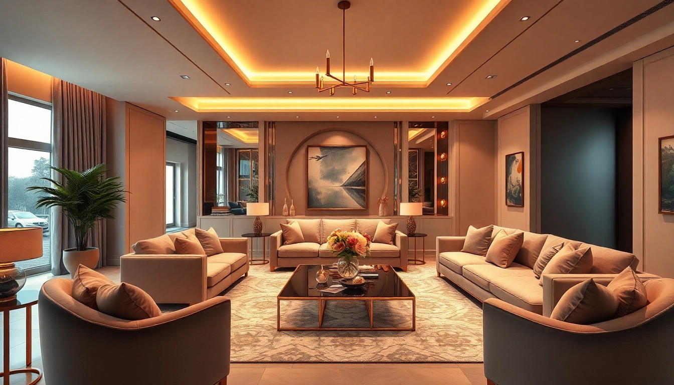 Luxury living room showcasing elegant decor and plush furnishings, designed for comfort and style.