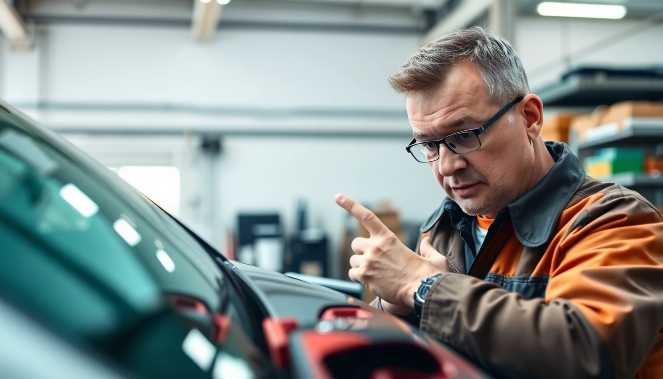 Kfz Gutachter Augsburg bewertet ein Fahrzeug professionell in einer hellen Garage.