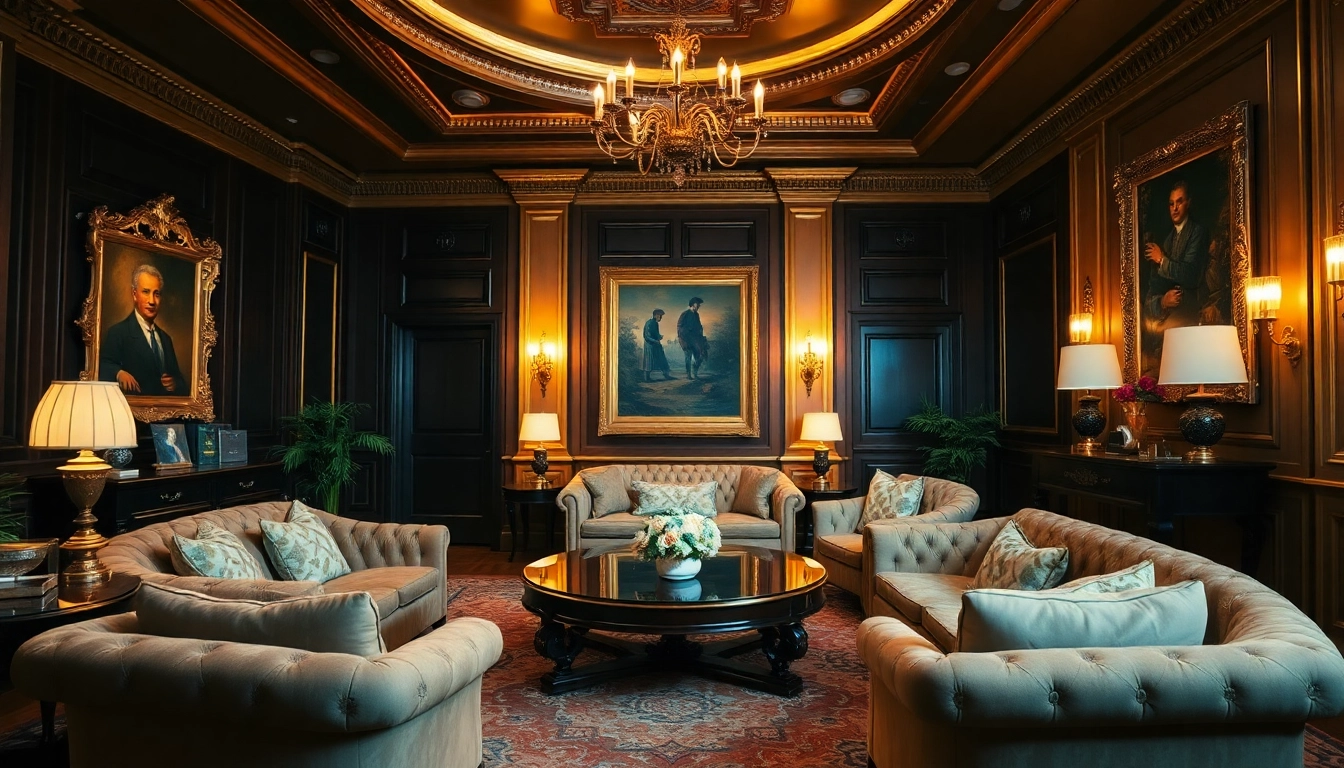 Luxury interior showcasing exquisite decor and plush seating in an elegant setting.