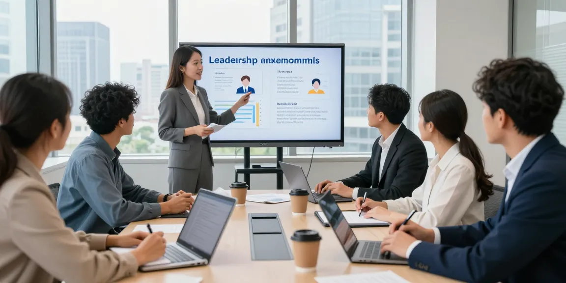 Führung anonym bewerten: Teammeeting mit visuellen Präsentationen zur Mitarbeiterzufriedenheit in modernem Büro.