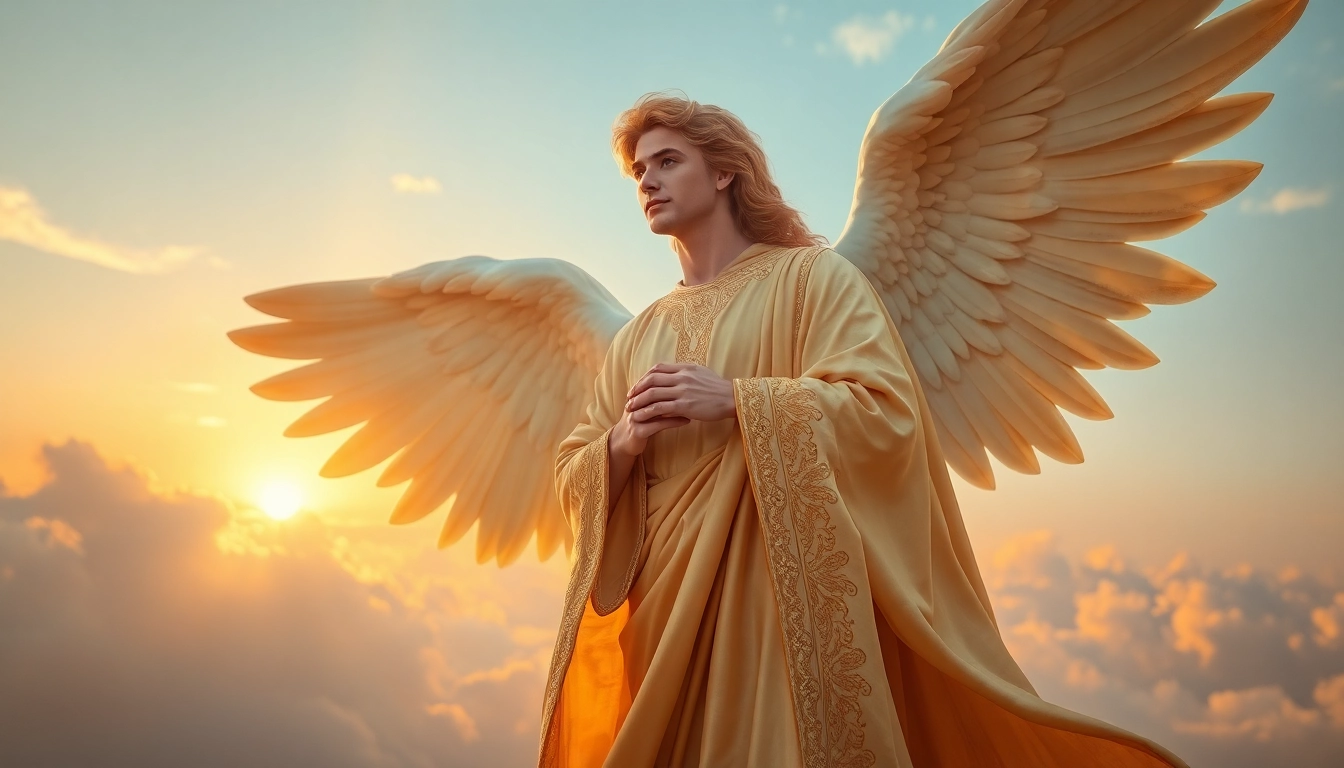 Erzengel Gabriel wirkt majestätisch mit strahlendem Licht und enger Verbindung zu den Wolken.