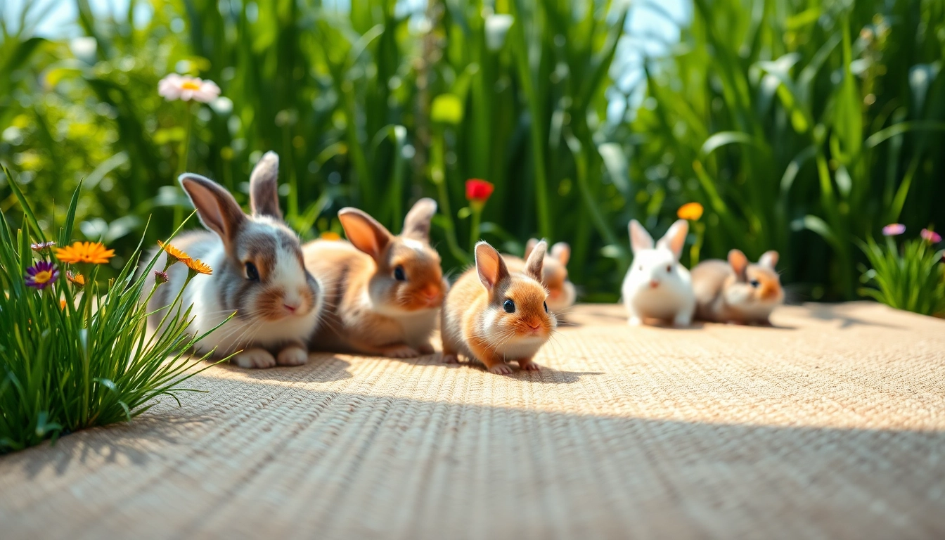 Hanfmatte in einem gemütlichen Umfeld mit Kaninchen und Hamstern auf der Mattenoberfläche.