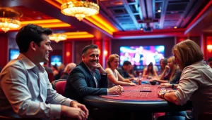 Erleben Sie die Aufregung im Online Casino Schweiz mit Spielern und einem eleganten Ambiente.