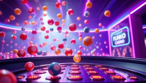 Erleben Sie die spielerische Aufregung im Plinko Casino mit bunten Kugeln, die auf das Brett fallen.