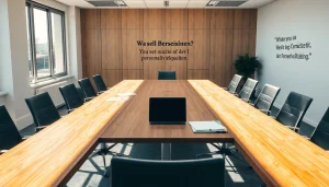 Die Personalvermittlung wird am Konferenztisch mit Bewerbungen und einem Laptop professionell dargestellt.