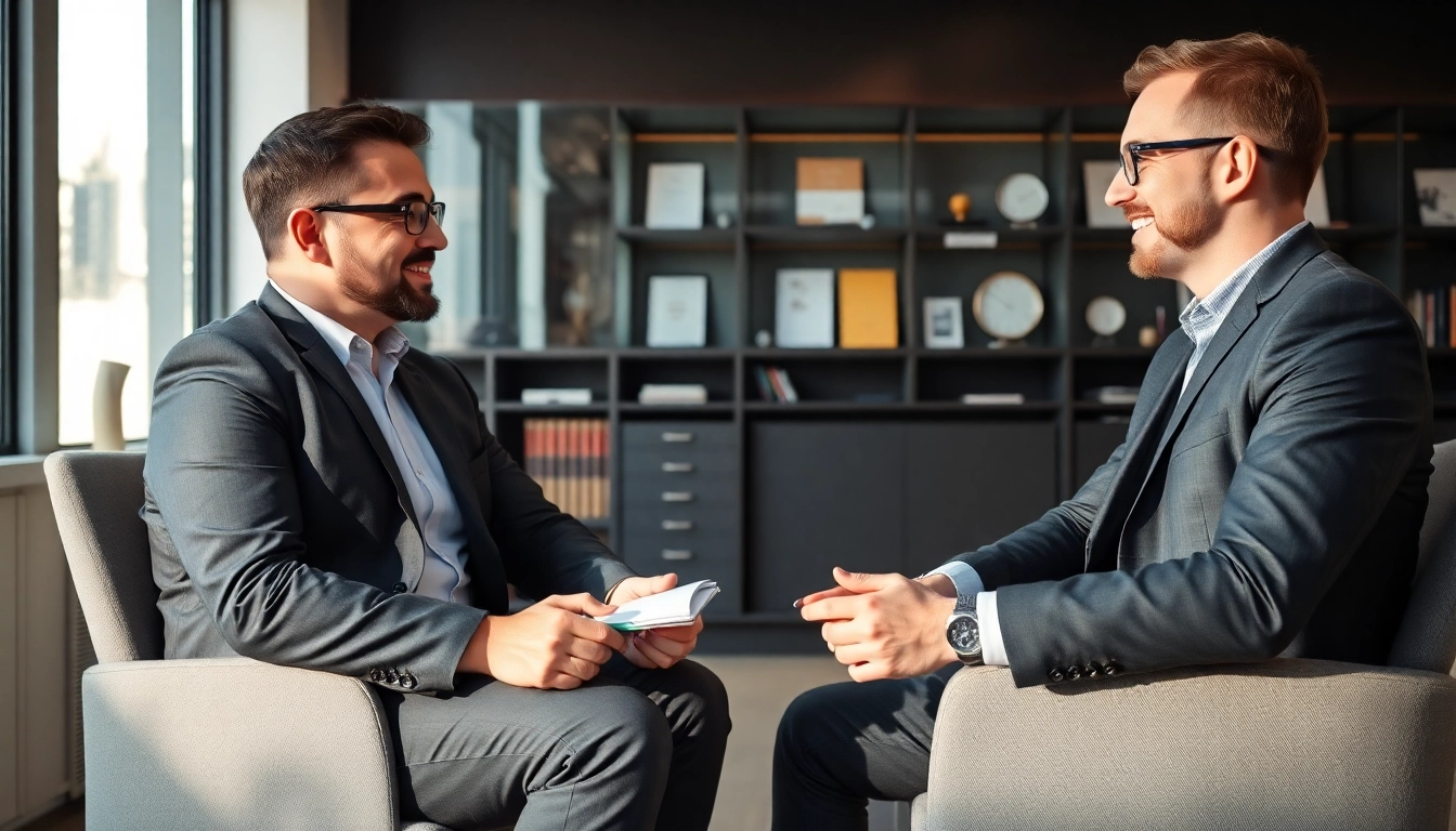 Headhunter Bochum inspiriert Kandidaten in einem modernen Büro während eines professionellen Gespräches.