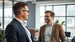 Interaktion zwischen Headhunter Dresden und einem Kandidaten in einem modernen Büro.