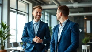 Headhunter im Gespräch mit einem Kandidaten im modernen Büro, das Professionalität und Engagement zeigt.