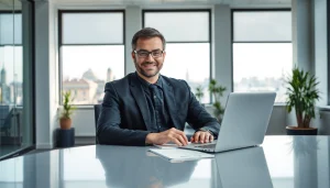 Headhunter Hagen arbeitet in modernem Büro, sei kompetent und stylish bei seiner Tätigkeit