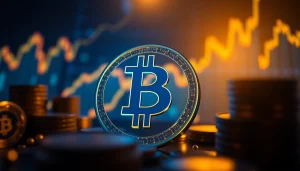 Visualisierung des bitcoin price usd in dynamischem Finanzkontext mit Graphen und goldenen Farbakzenten.