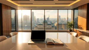 Professioneller Büroarbeitsplatz mit Blick auf Berlin, ideal für Headhunter Berlin.