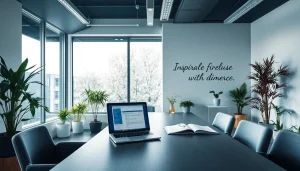 Professionelles Büro eines Headhunters Oberhausen mit stilvollem Schreibtisch und Laptop