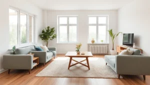 Räume gestalten mit moderner, heller Raumgestaltung, die ein einladendes Wohnzimmer zeigt.