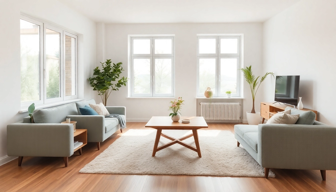Räume gestalten mit moderner, heller Raumgestaltung, die ein einladendes Wohnzimmer zeigt.