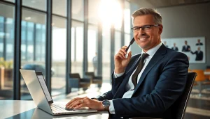 Headhunter Führungskräfte im modernen Büro interviewt Kandidaten am Telefon.
