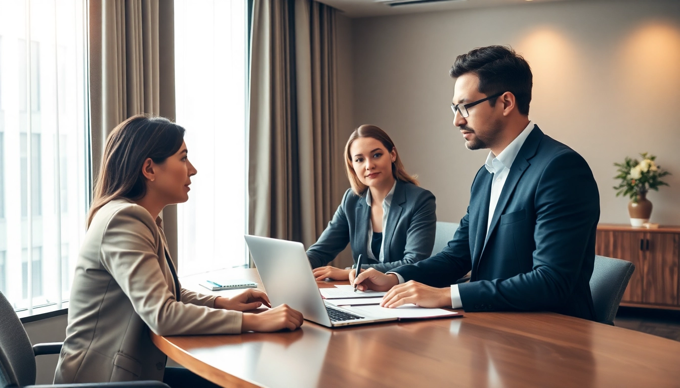 Interaktive Besprechung in einer Headhunter Agentur mit Fachleuten bei der Zusammenarbeit.