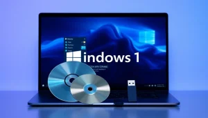 Erleben Sie den Windows 11 Download mit einem modernen Laptop und Installationszubehör.