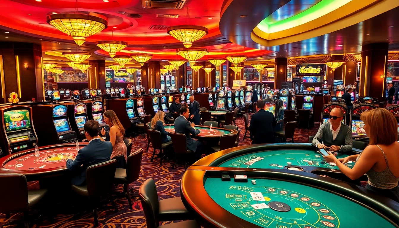 Engaging players at tables and slot machines representing https://bong99.pro/thrilling gambling experiences.