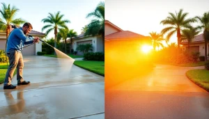 Concrete cleaning by a professional technician in Kissimmee, Florida.