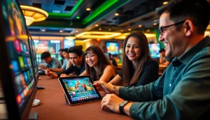 Exciting scene of players enjoying an online casino experience with LC88 Vip's gaming platform.