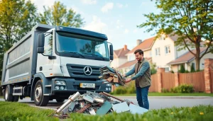 Effizienter Schrottabholungsdienst in Wuppertal, der eine freundliche Interaktion während der Schrottabholung zeigt.