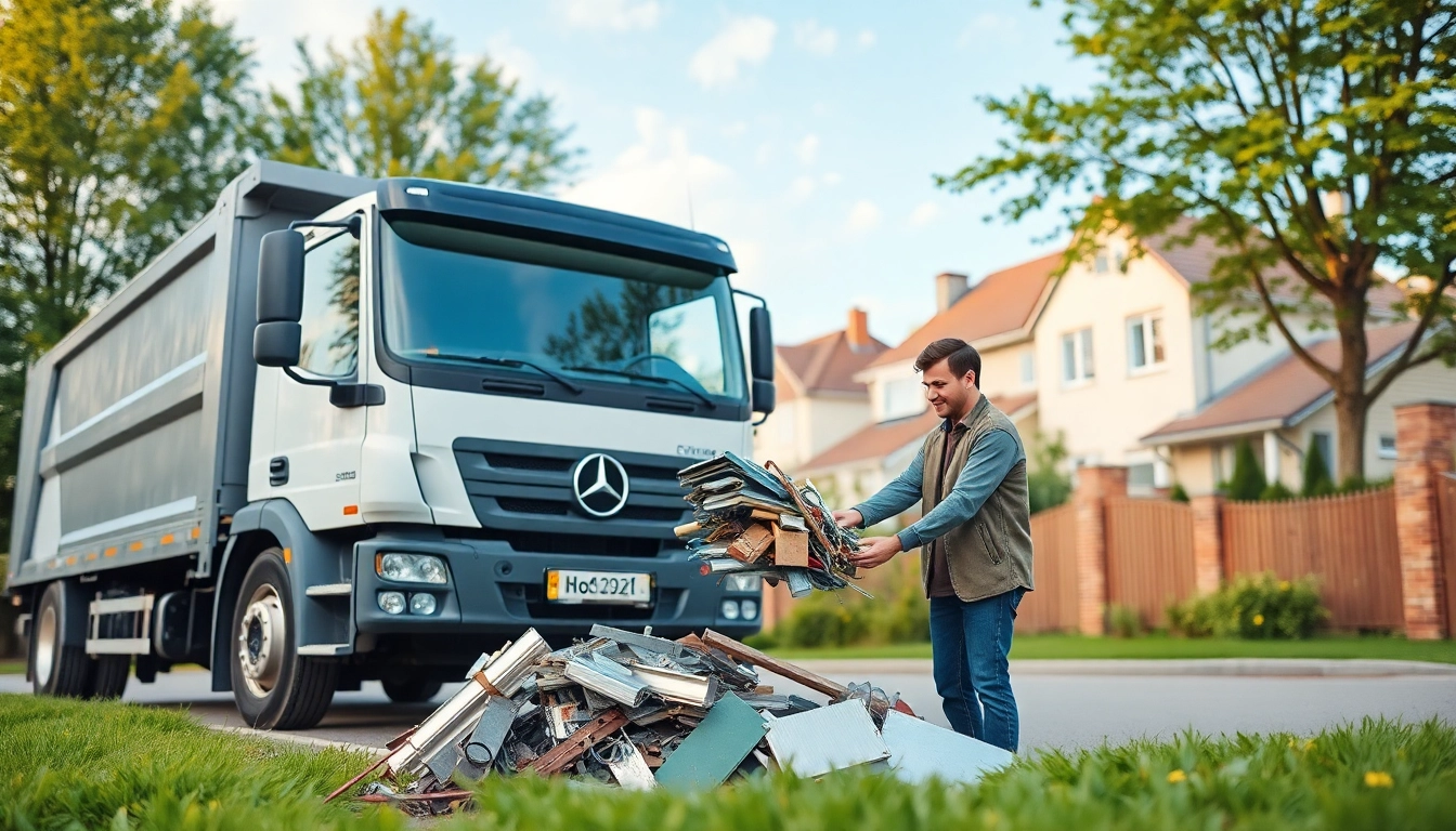 Effizienter Schrottabholungsdienst in Wuppertal, der eine freundliche Interaktion während der Schrottabholung zeigt.