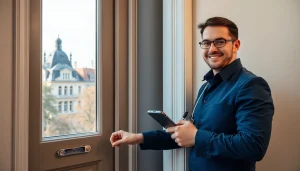 Ein Schlüsseldienst Berlin öffnet fachgerecht eine Tür mit professionellem Werkzeug.