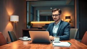 Headhunter Gastronomie analysiert Bewerbungen am Tisch in einem stilvollen Büro.