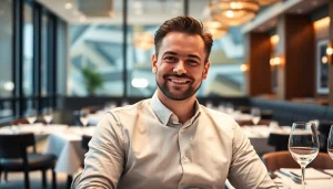 Headhunter Gastronomie prüft Lebenslauf in stilvollem Restaurant mit eleganter Atmosphäre.