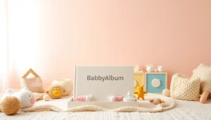 Gestalte ein liebevolles Babyalbum mit Erinnerungen in pastel Farben.