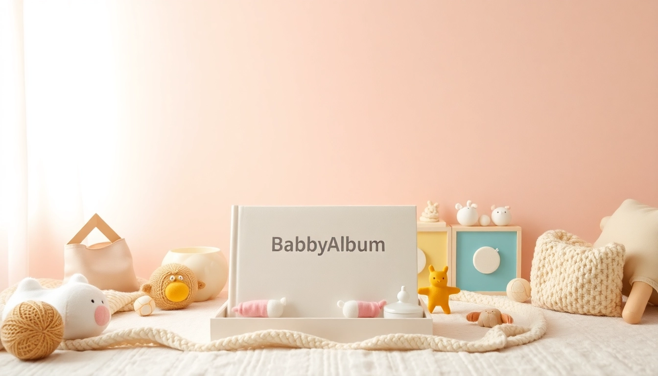 Gestalte ein liebevolles Babyalbum mit Erinnerungen in pastel Farben.