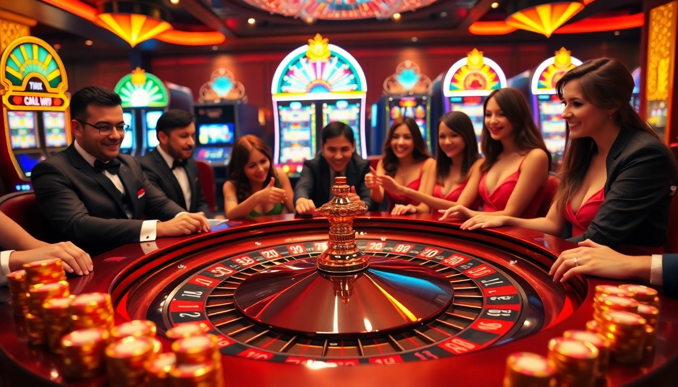 Exciting casino scene showcasing the thrill of winning at 33WIN with poker chips, cards, and roulette.