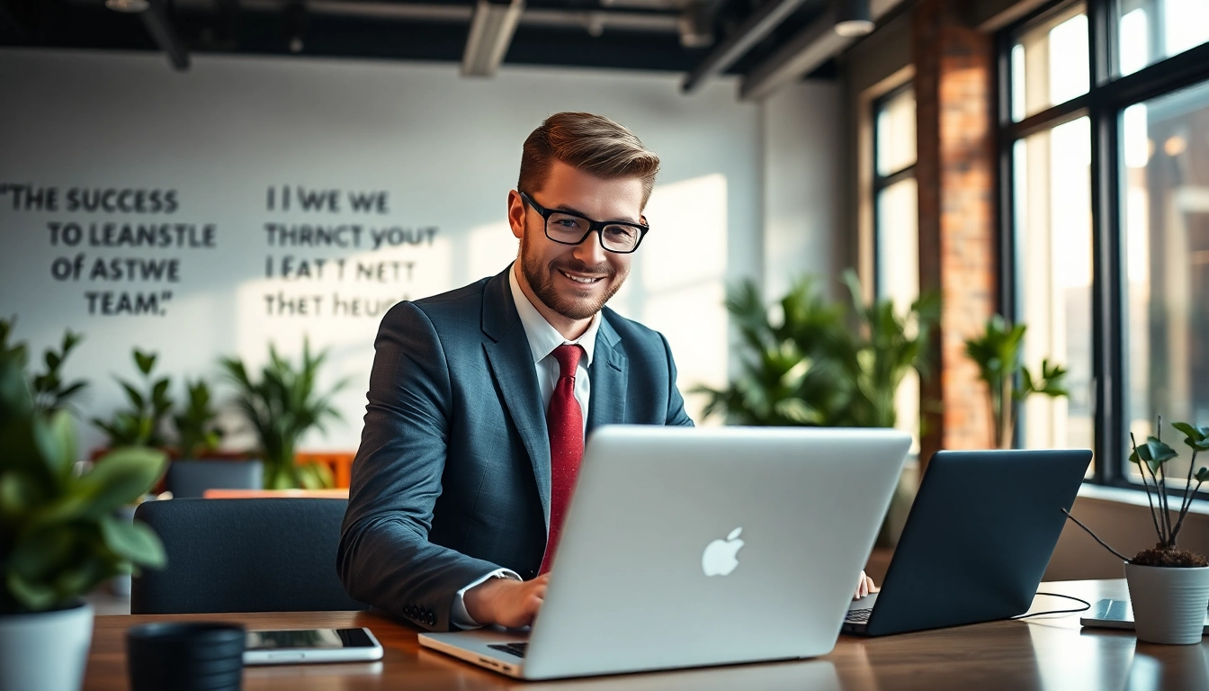 Headhunter IT im modernen Büro, engagiert mit Klienten und voller Energie.