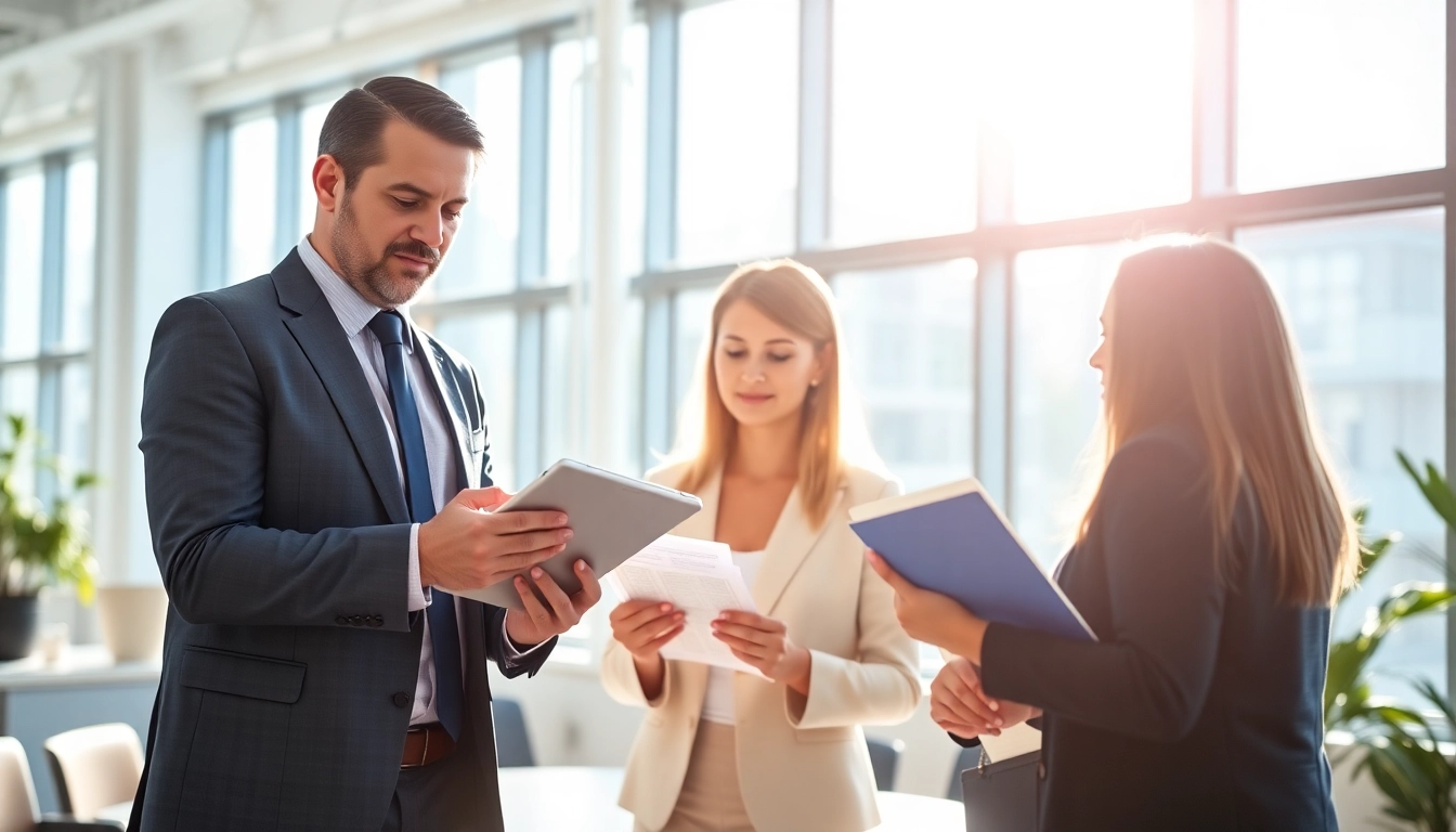 Headhunter Schweiz diskutiert mit Kandidaten in einem modernen Büro.