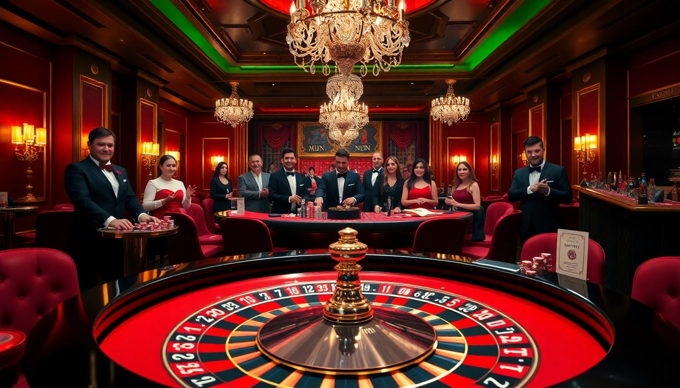 Engaging scene showcasing 23WIN's exciting casino atmosphere with a roulette table and players.