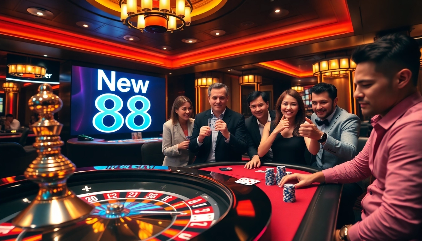 Exciting casino experience showcasing "new 88" at a poker table with vibrant ambiance.