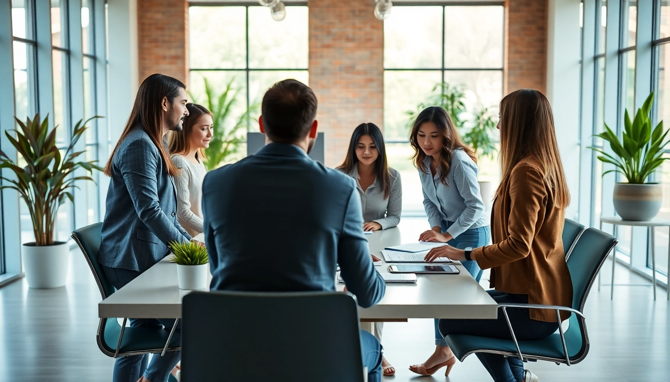 Headhunter IT team collaborating in a modern office, showcasing diversity and professionalism.