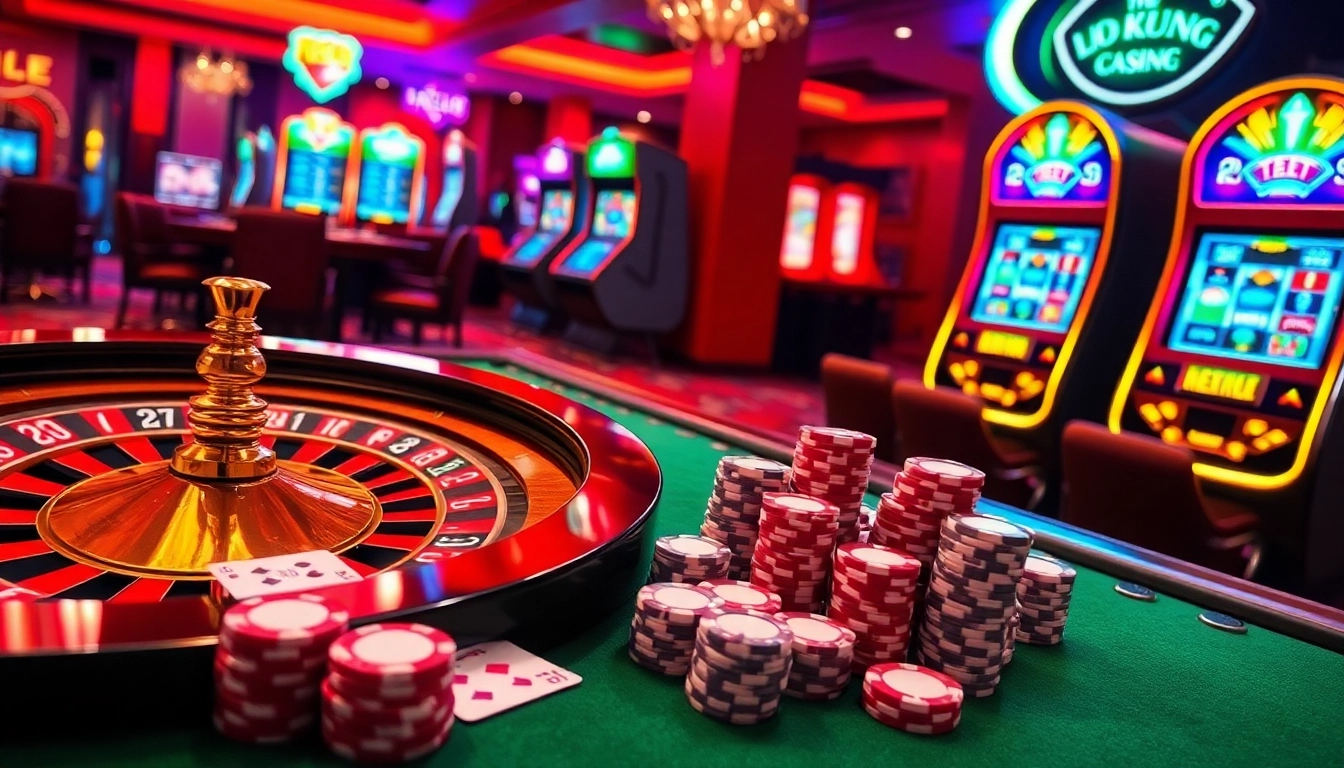 Experience the excitement of Febet with vibrant online gambling visuals showcasing poker, roulette, and slot machines.