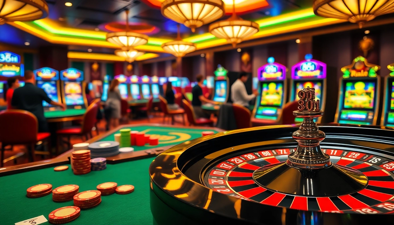Players engaging at a luxurious casino table with vibrant poker chips, highlighting the excitement of 88i gaming.