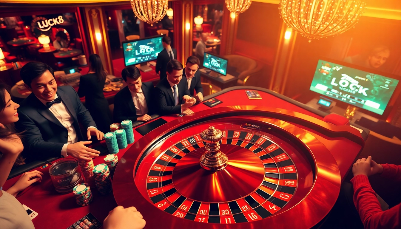 Người chơi phấn khích tham gia tại bàn chơi casino LUCK8, thể hiện sự sôi động và hồi hộp.