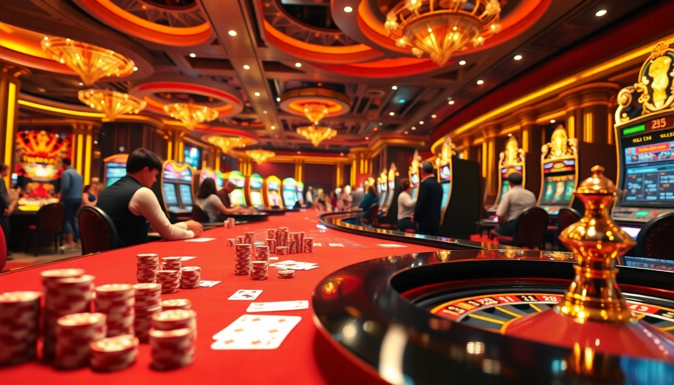 Experience 88i nhà cái excitement with vibrant casino gaming and players at luxury tables.