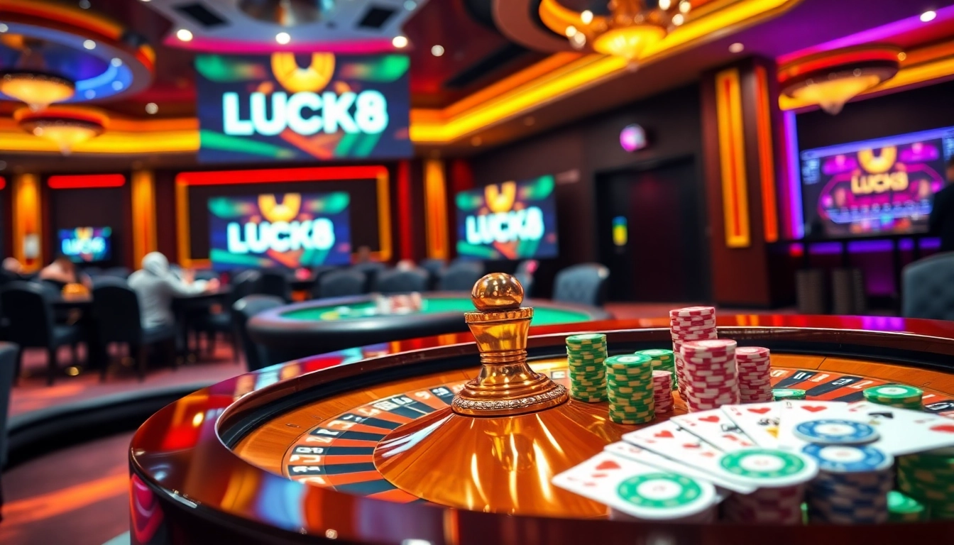 Tham gia trải nghiệm cược cao tại LUCK8 với những chiếc chip poker đầy màu sắc và bánh xe roulette.
