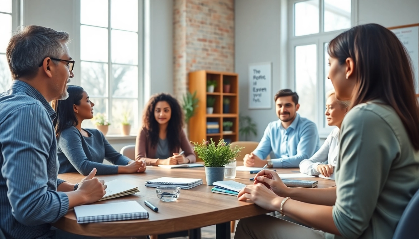 Fostering emotional wellbeing through vibrant group discussions in a serene workshop