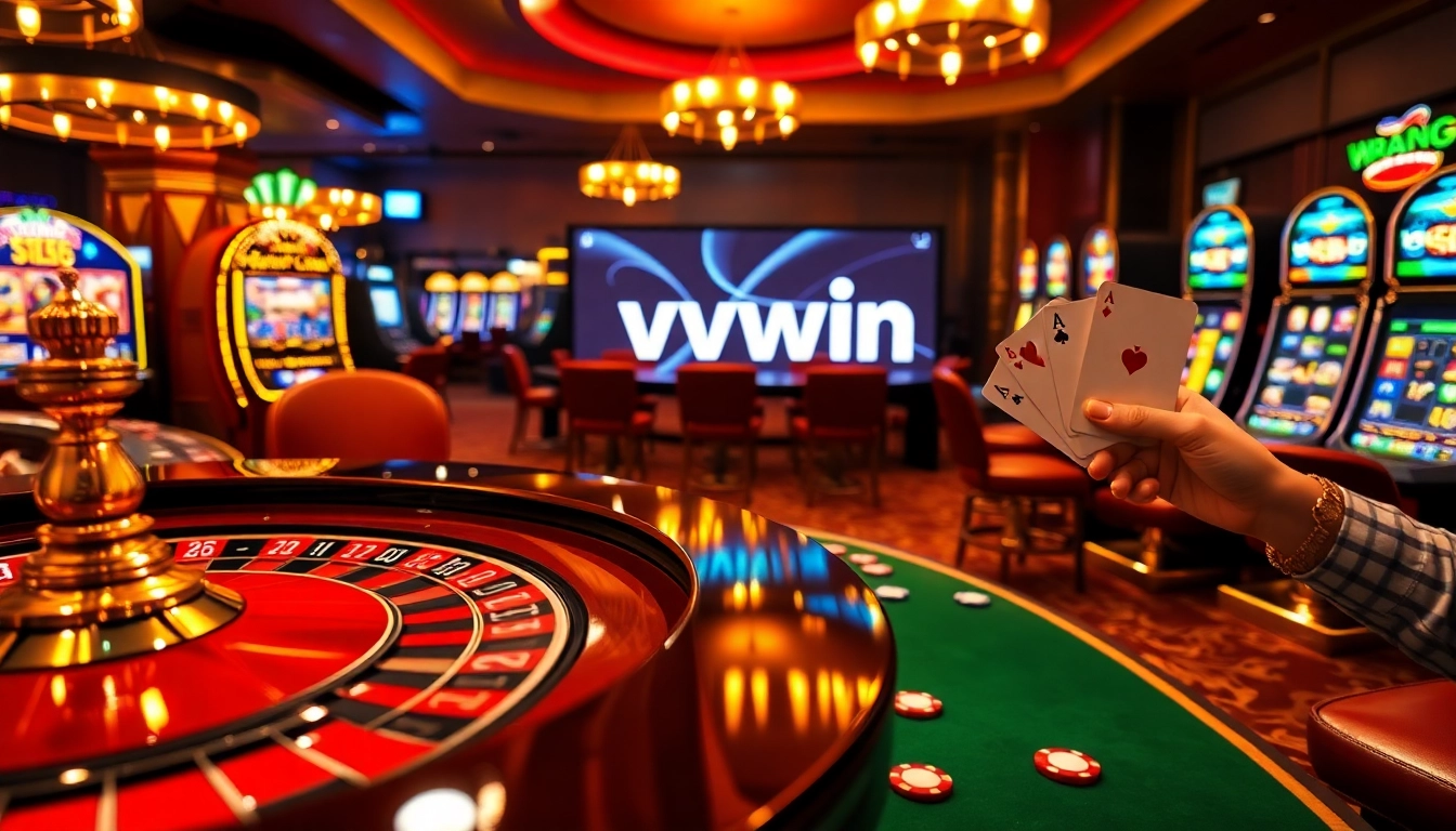 Experience the thrill of winning at VVVwin's luxurious online casino, showcasing roulette and poker.